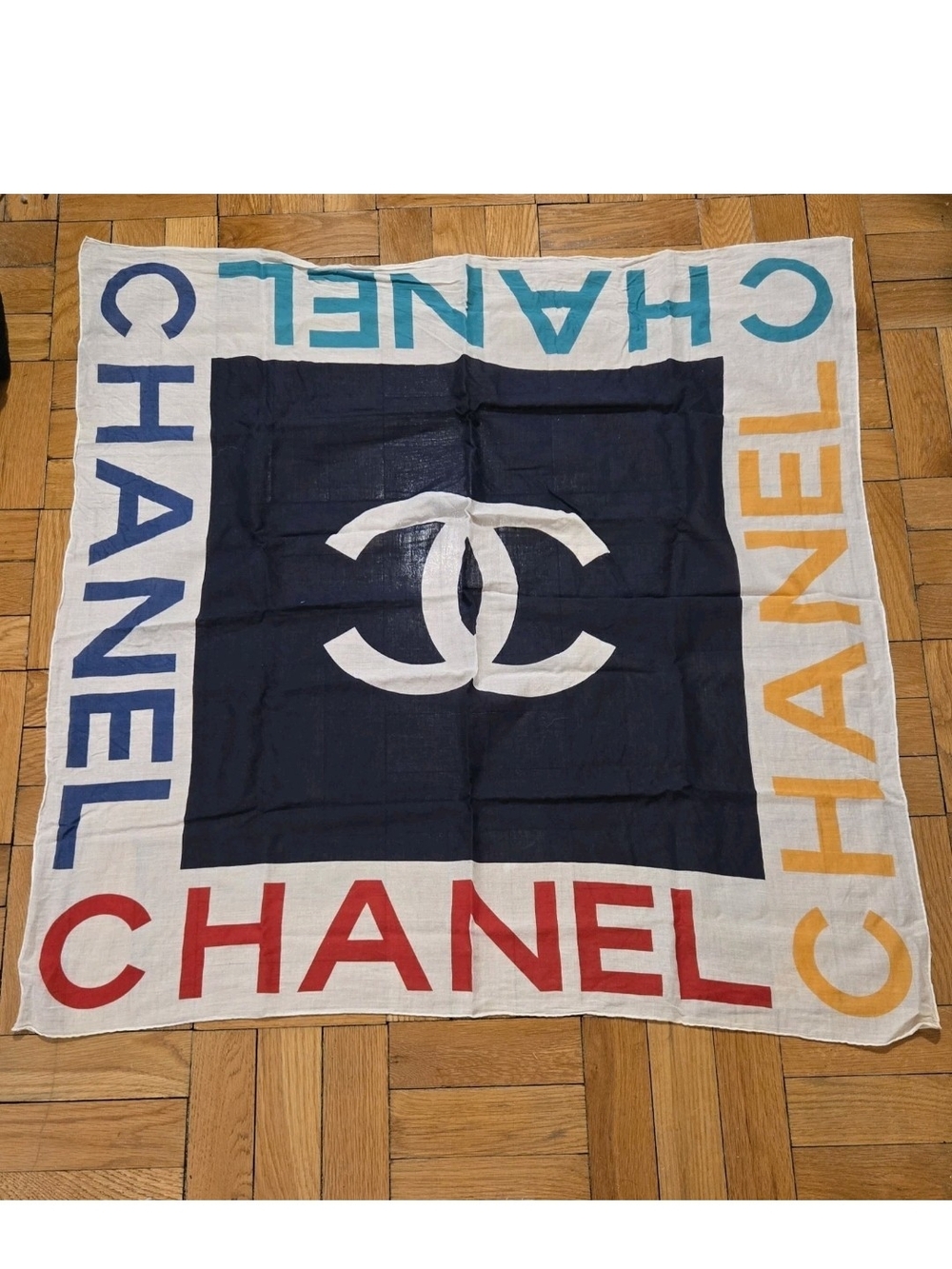 CHANEL Rasta Logo Oversized Scarf with Multicolor Lettering
